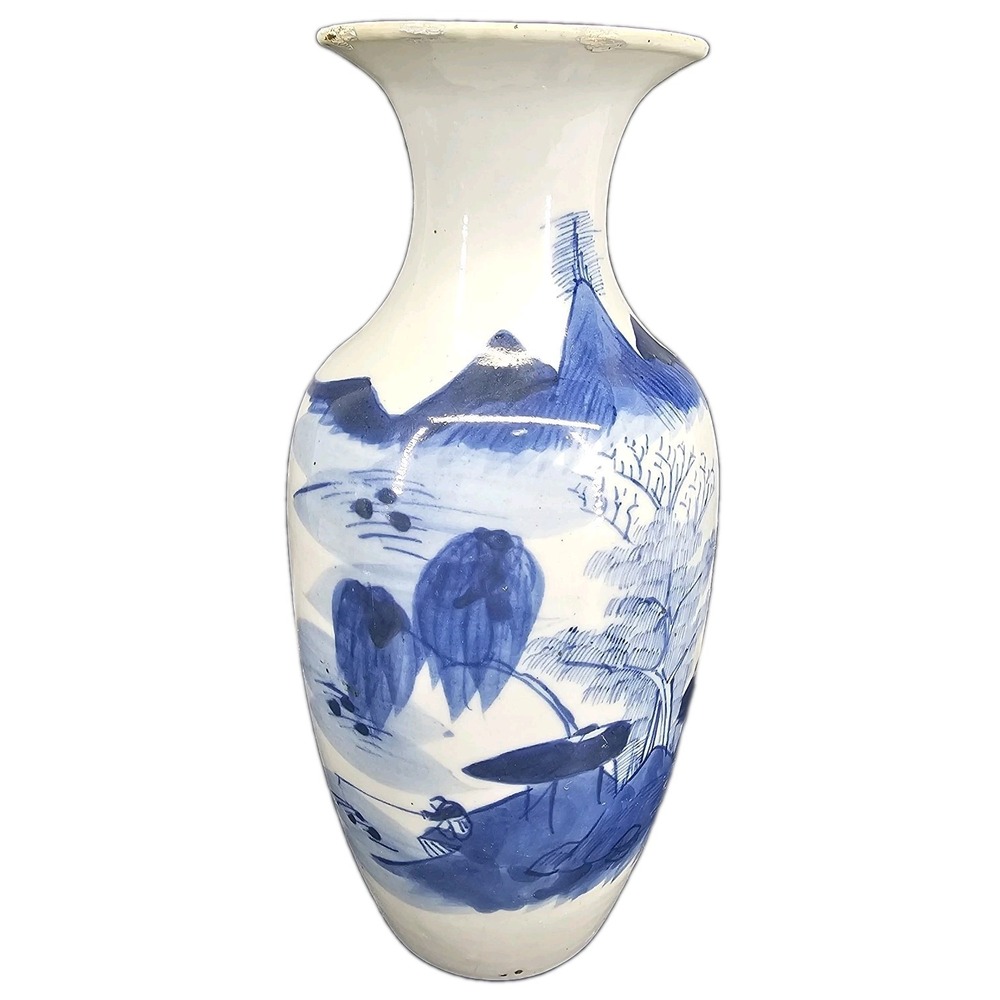 19th Century Japanese blue white vase hand painted decorative